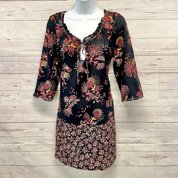 Anthropologie Lilka Floral Bird Print Cotton Dress - Picture 4 of 10